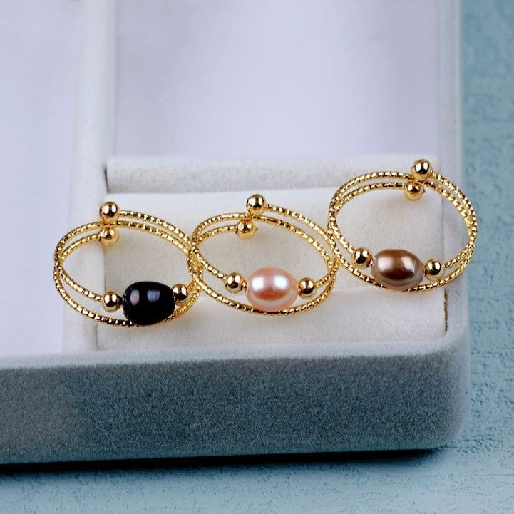 Freshwater Pearl Double Ring Vintage Fashion Ornament