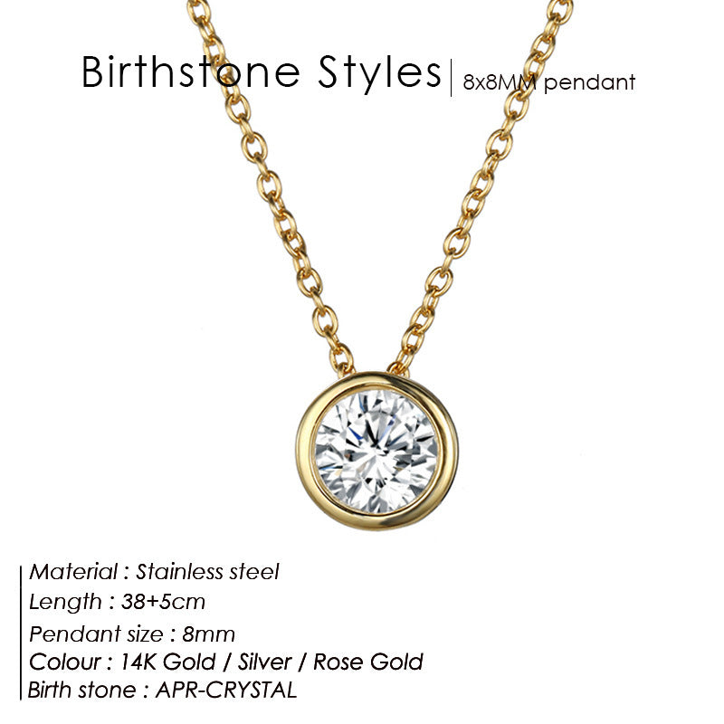 Birthstone Stainless Steel Zircon Necklace Women's Geometric