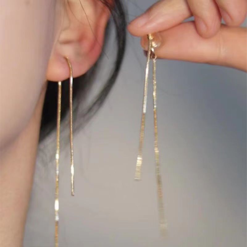 Simple Golden Long Fringed Earring Thread Non-piercing Ear Clip