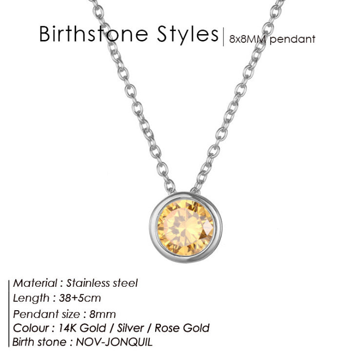 Birthstone Stainless Steel Zircon Necklace Women's Geometric