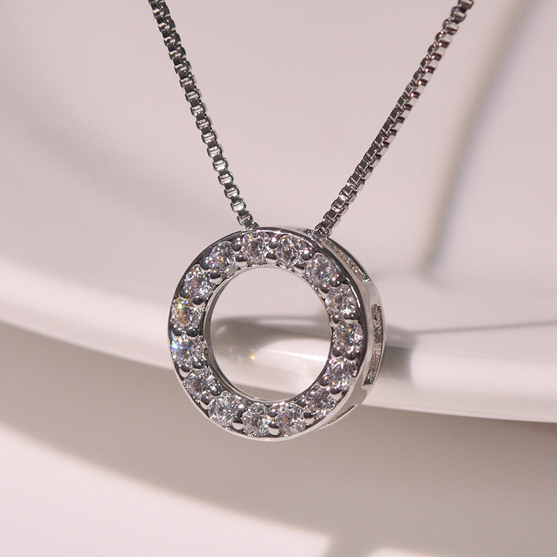 Simple temperament full diamond circle pendant