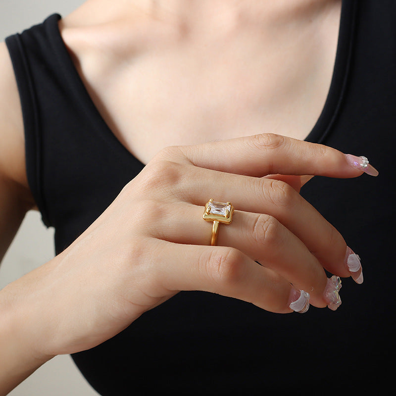 Copper Inlaid Open-end Zircon Ring