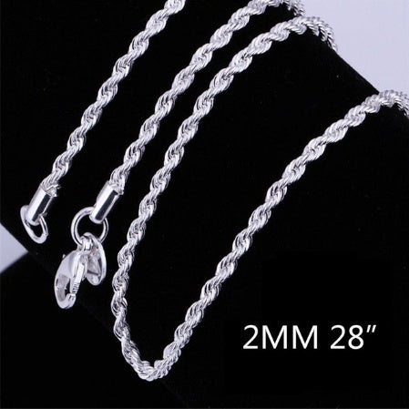 Silver-plated 2MM twisted rope twist necklace