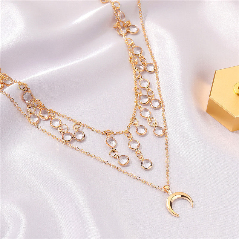 Retro Temperament Multilayer Crystal Pendant Clavicle Chain