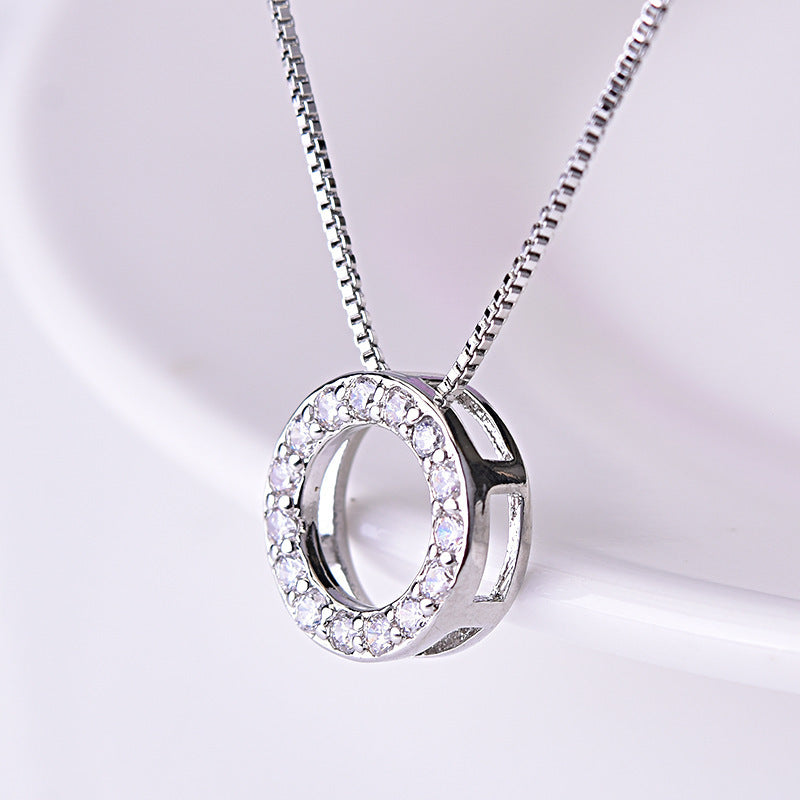 Simple temperament full diamond circle pendant