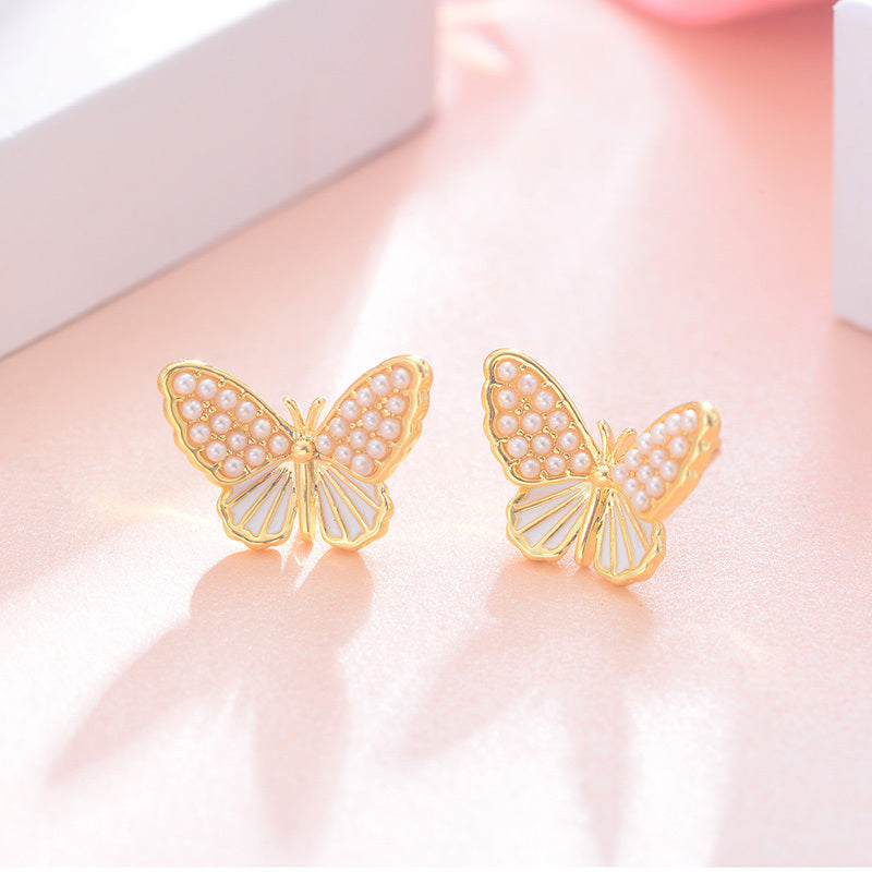 European And American Fashion Earrings Popular Butterfly Pearl Earrings Women