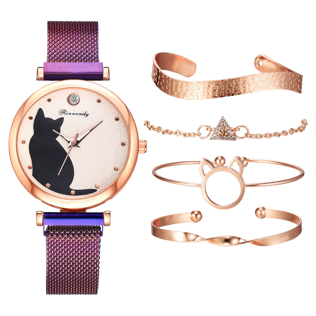 Women's cat watch bracelet set