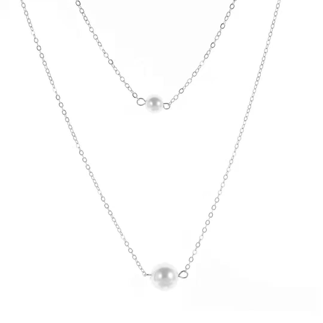 Single Double Layer Pearl Necklace Short Clavicle Chain