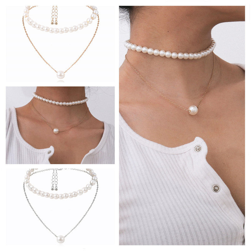 European And American Fashion Short Double-layer Pearl Pendant Necklace