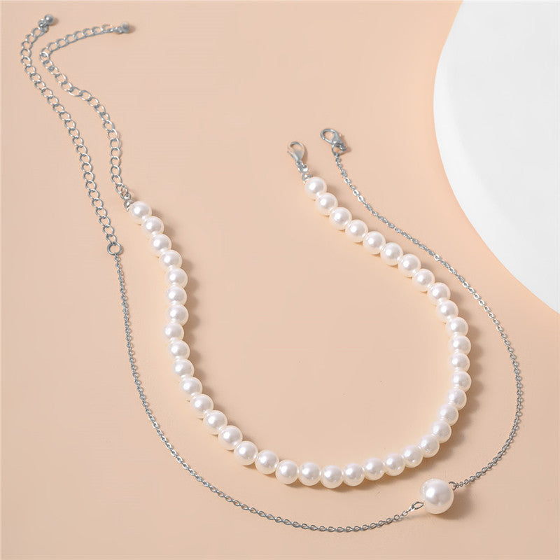 European And American Fashion Short Double-layer Pearl Pendant Necklace