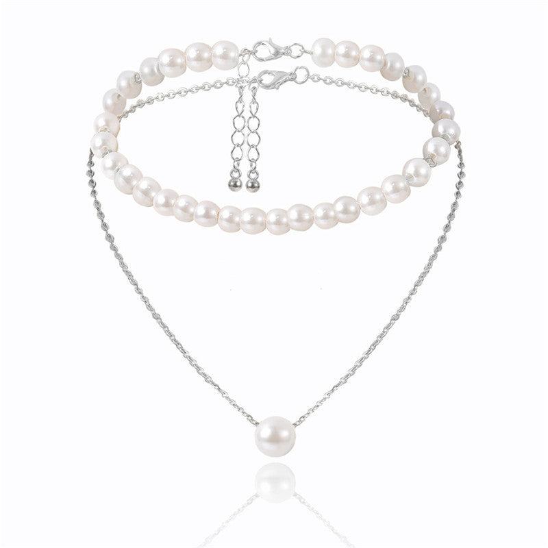 European And American Fashion Short Double-layer Pearl Pendant Necklace