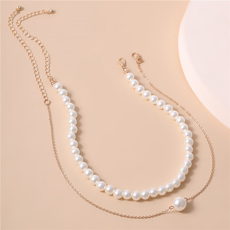 European And American Fashion Short Double-layer Pearl Pendant Necklace