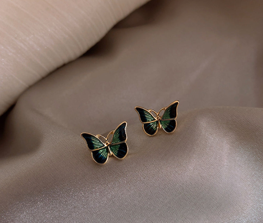 S925 Silver Needle Green Butterfly Earrings Female Personality Trend Korean Style Earrings