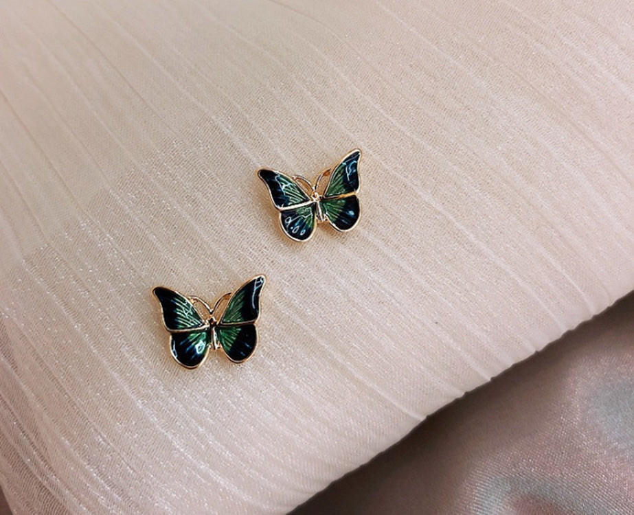 S925 Silver Needle Green Butterfly Earrings Female Personality Trend Korean Style Earrings