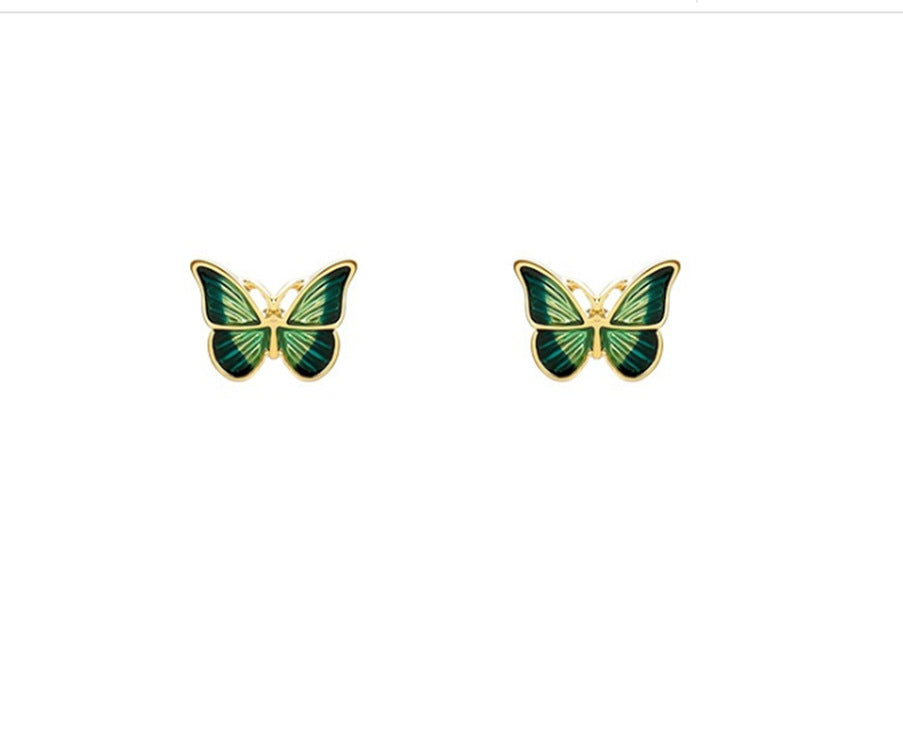 S925 Silver Needle Green Butterfly Earrings Female Personality Trend Korean Style Earrings