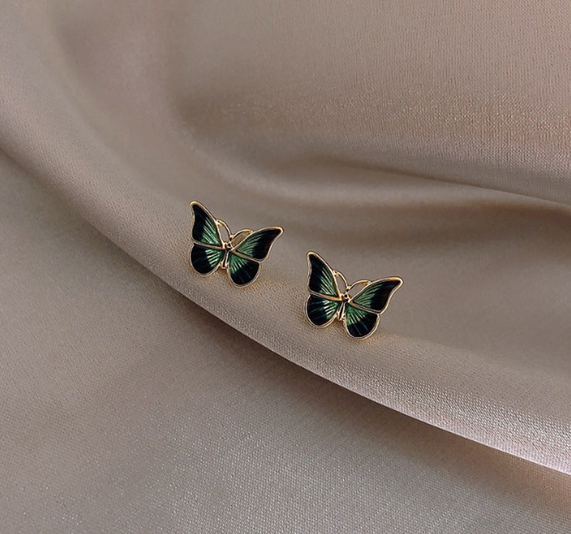 S925 Silver Needle Green Butterfly Earrings Female Personality Trend Korean Style Earrings