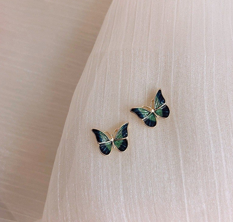 S925 Silver Needle Green Butterfly Earrings Female Personality Trend Korean Style Earrings