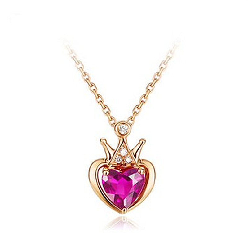 Crown Red Tourmaline Clavicle Chain Heart-shaped Fashion