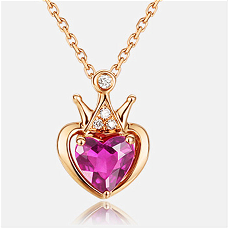 Crown Red Tourmaline Clavicle Chain Heart-shaped Fashion