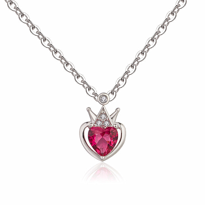 Crown Red Tourmaline Clavicle Chain Heart-shaped Fashion