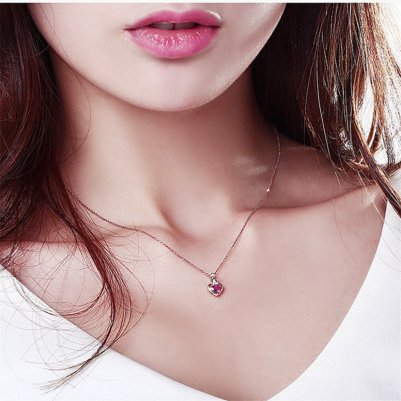 Crown Red Tourmaline Clavicle Chain Heart-shaped Fashion