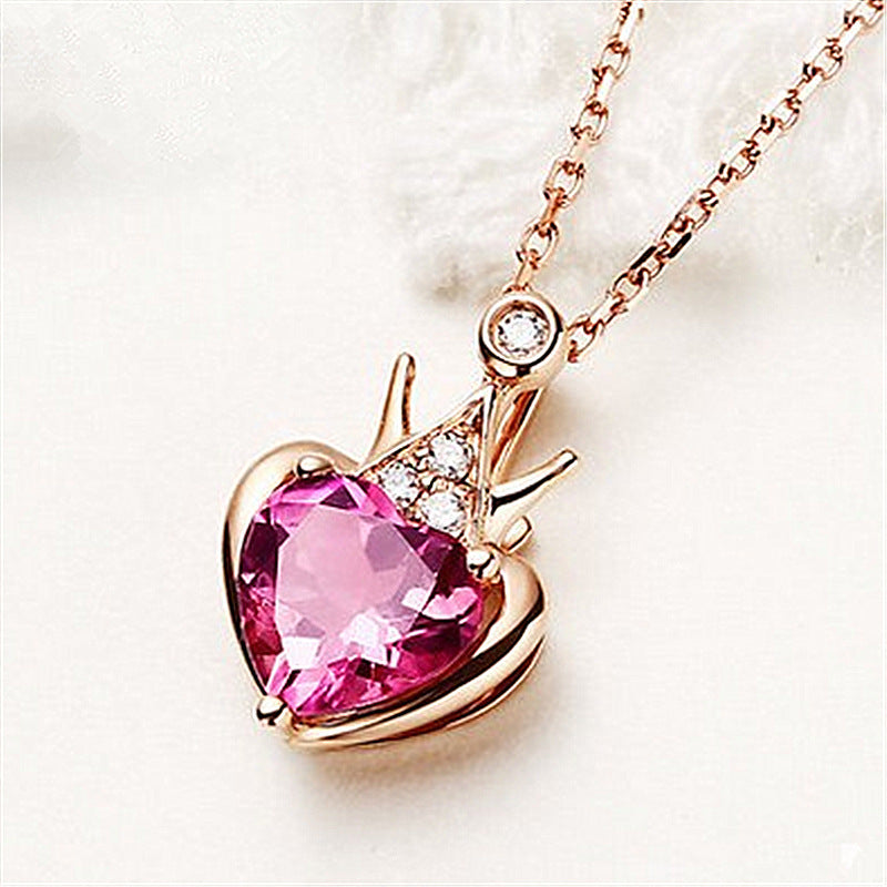 Crown Red Tourmaline Clavicle Chain Heart-shaped Fashion