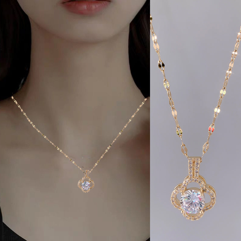 Lucky Four-leaf Necklace Female Clavicle Chain Gold Imitation Allergy Does Not Fade