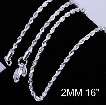 Silver-plated 2MM twisted rope twist necklace