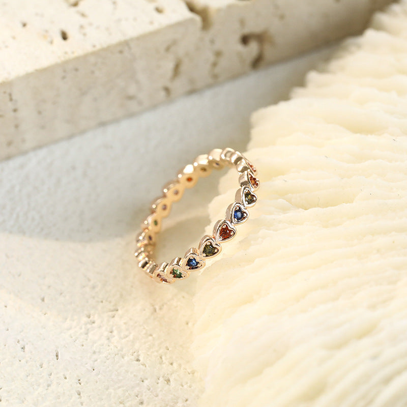 Fashion Ins Copper Inlaid Zircon Love Ring