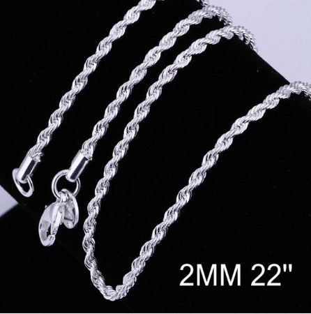 Silver-plated 2MM twisted rope twist necklace