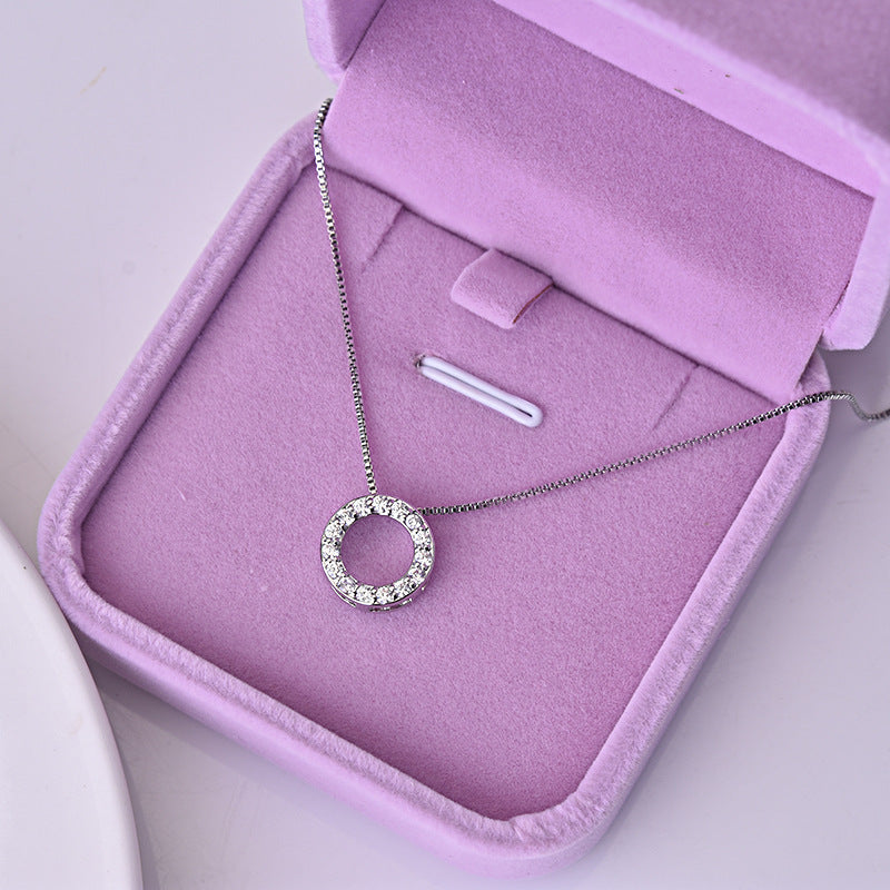 Simple temperament full diamond circle pendant