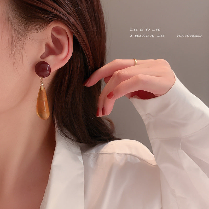 Silver Needle Resin Drop Earrings Korean Fashion Simple