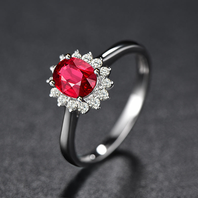 Flower Inlaid ZirconNatural Red Tourmaline Ring For Women