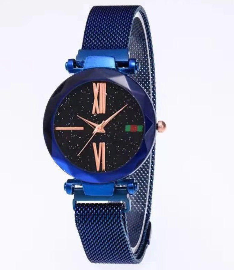 Luxury Women Watches Mesh Ladies Clock Magnet Buckle Starry Diamond Geometric Surface Quartz Wristwatch