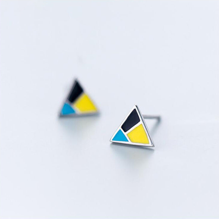 Triangle color block earrings Korean version