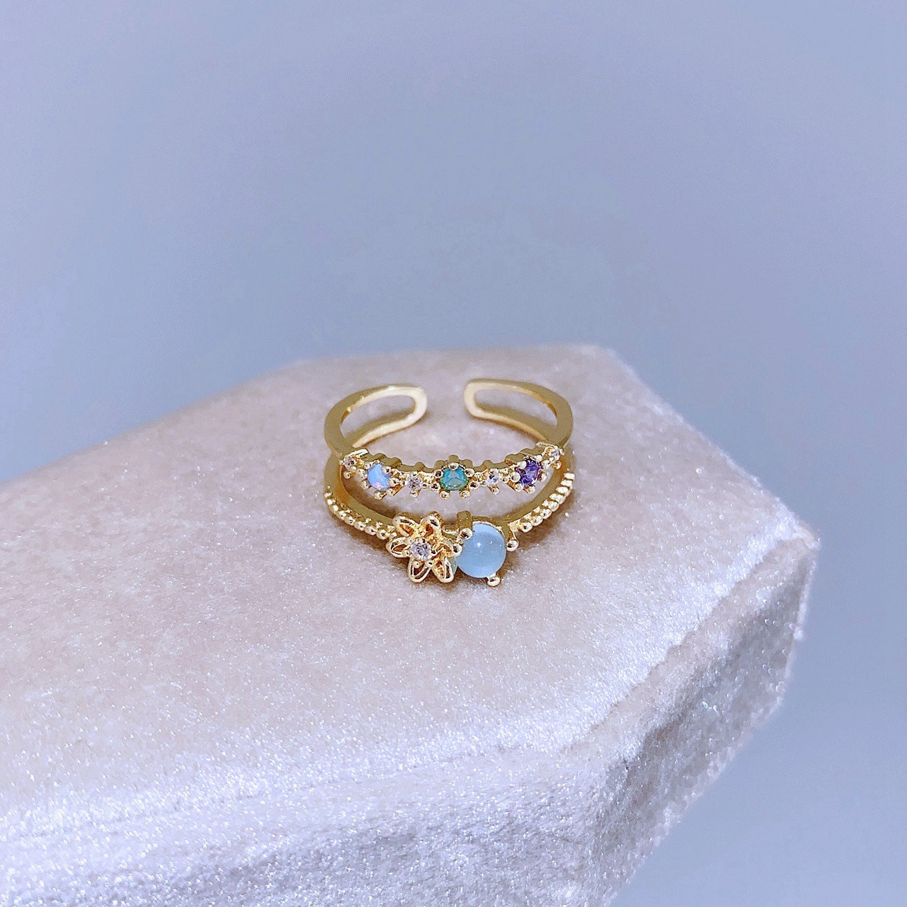 New Color Zirconium Natural Fritillary Flower Ring Irregular