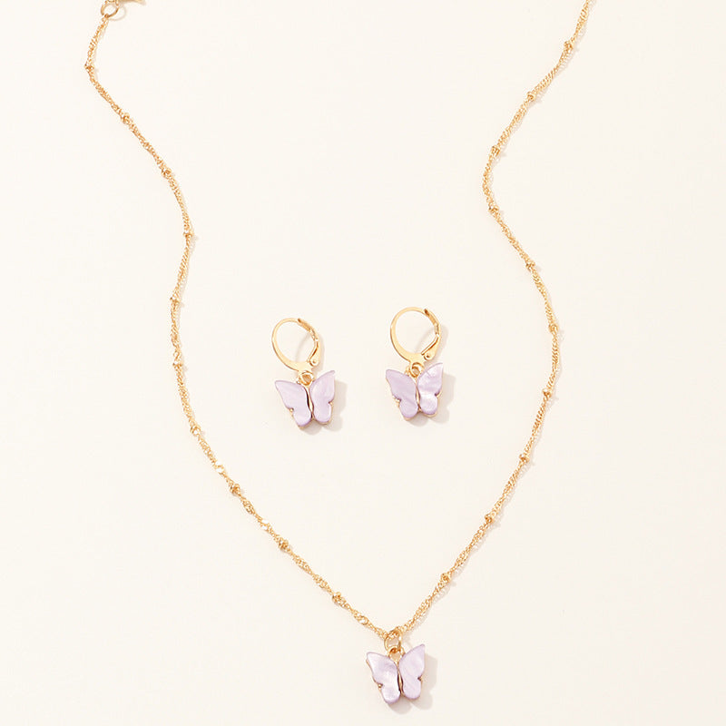 Creative Fashion Resin Butterfly Necklace And Earring Set