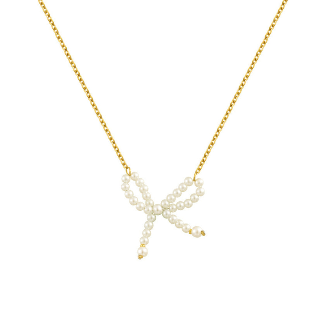 Bow Pearl Necklace Electroplated