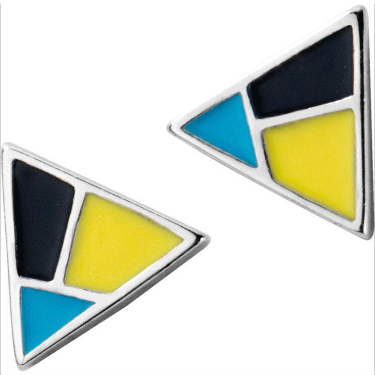 Triangle color block earrings Korean version