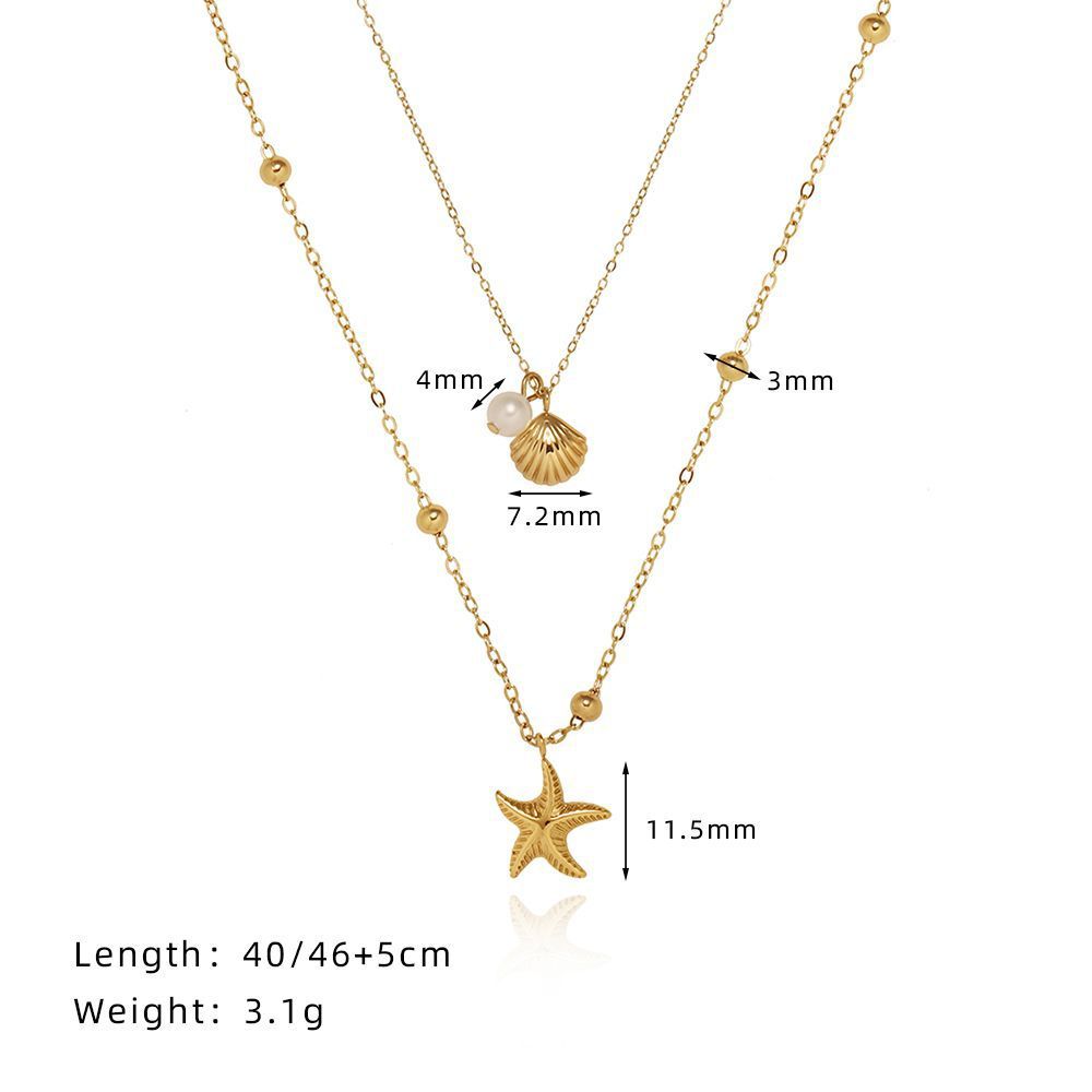 Titanium Steel High Color Retention Double-layer Starfish Shell Necklace Vacuum Vapor Plating 18K Gold