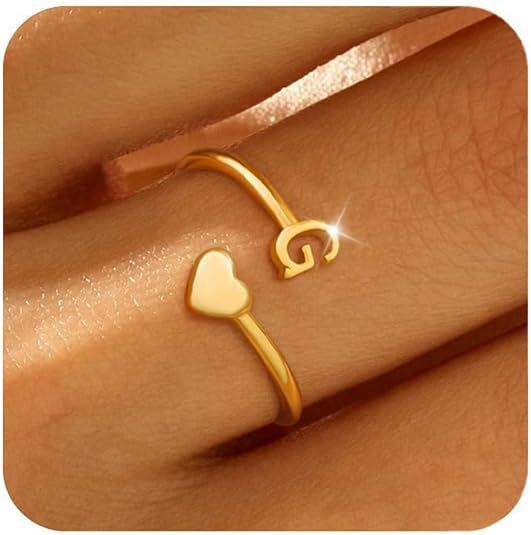 26 English Letters Ring Real Gold Plating Simple Ring