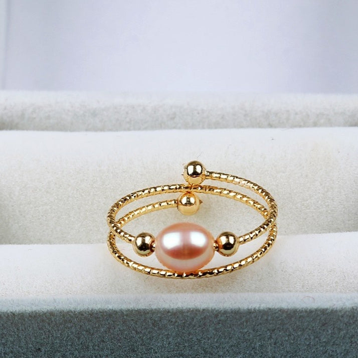 Freshwater Pearl Double Ring Vintage Fashion Ornament