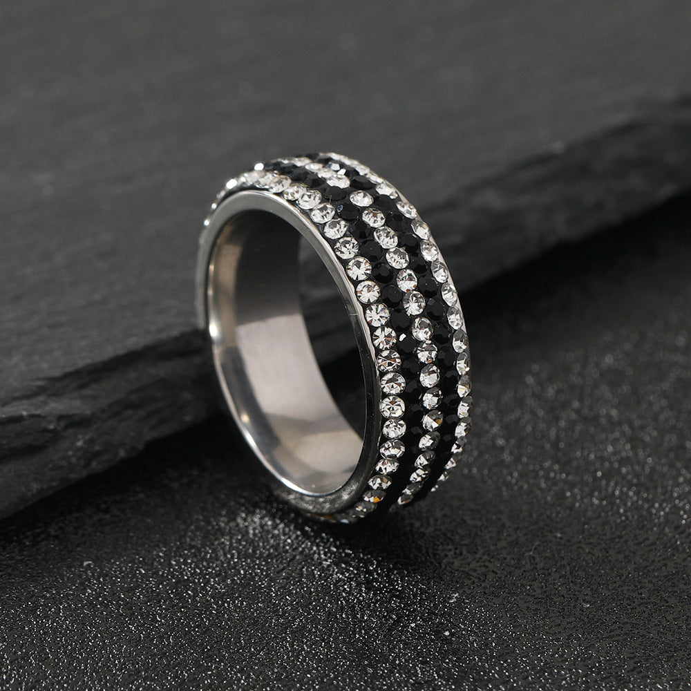 Titanium Steel Ring Female Five Rows Clay Full Diamond Ring