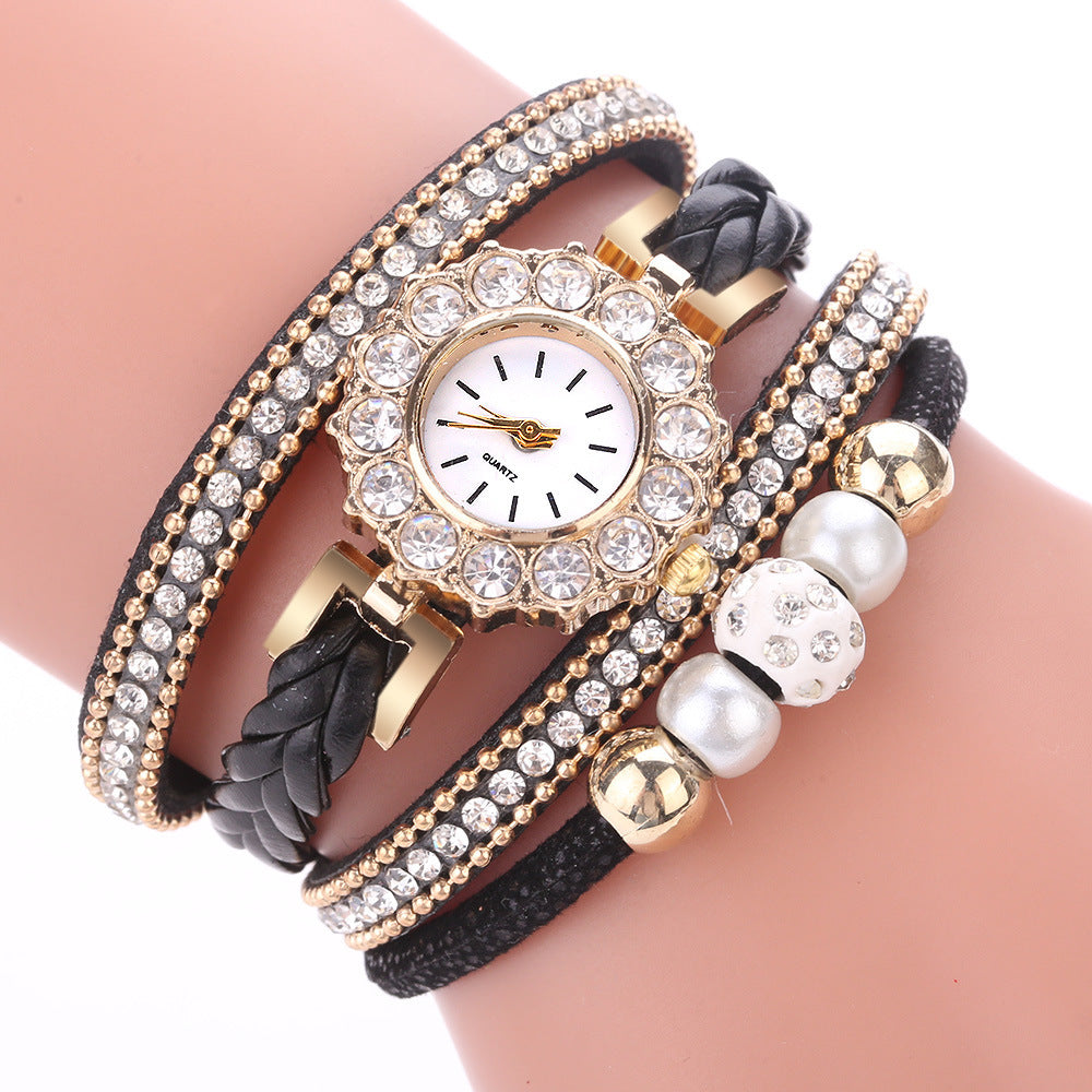 Personality pearl diamond quartz watch