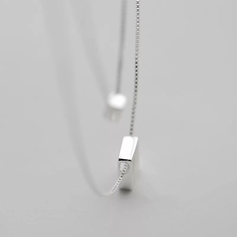 925 Silver Multi-layer Geometric Square Minimalistic Necklace Female