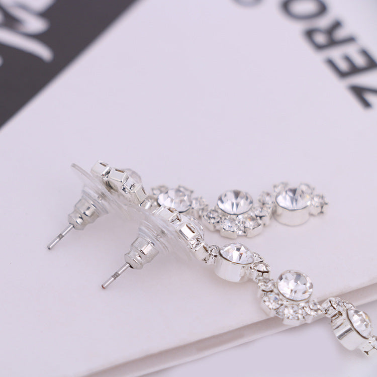 Simple diamond earrings necklace set bride Korean party dress wedding jewelry accessories