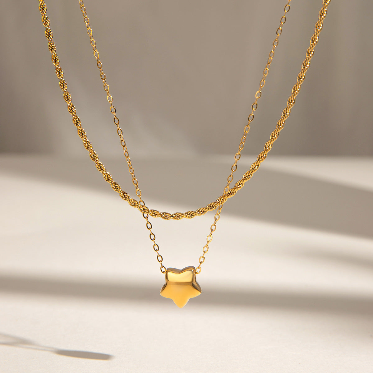 Stainless Steel Five-pointed Star Pendant Double-layer Necklace