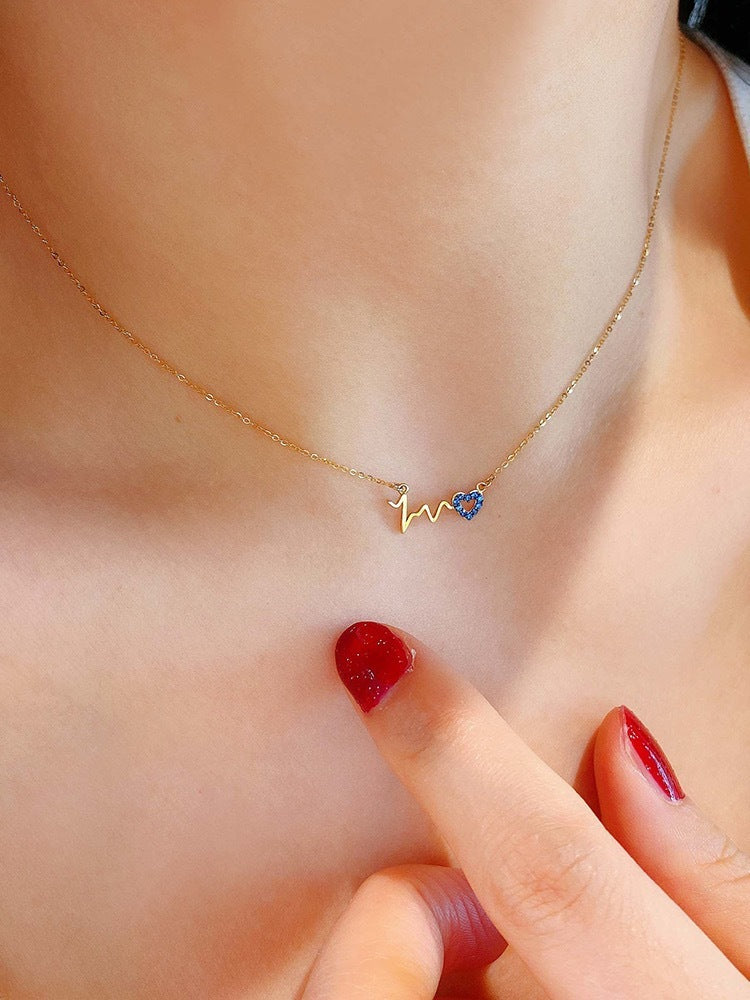 Fashion Heartbeat Wave Love Pendant Clavicle Chain