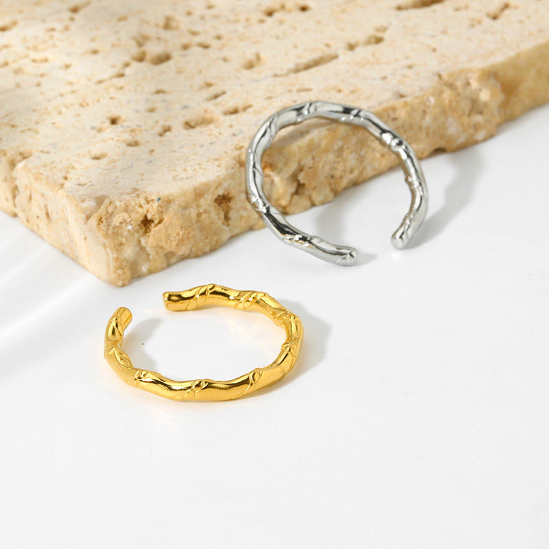 Stainless Steel Irregular Open Ring 18K Real Gold Female