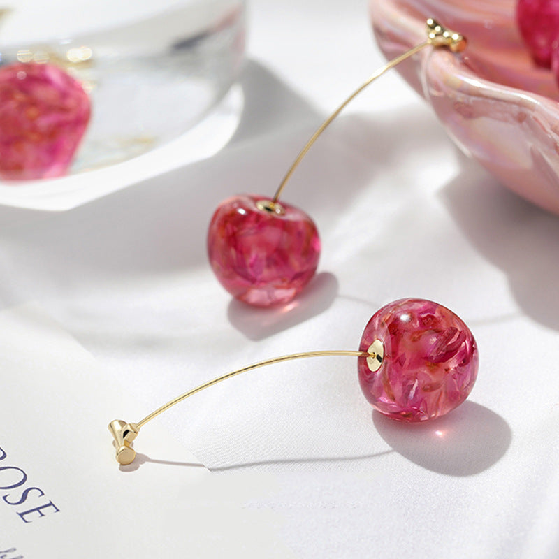 New Net Red Temperament French Dried Cherry Long Sweet And Fashionable Cherry Earrings